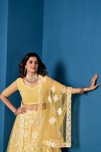 Yellow Net Lehenga Choli for Weddings – Elegant Embroidered Ethnic Wear with Dupatta