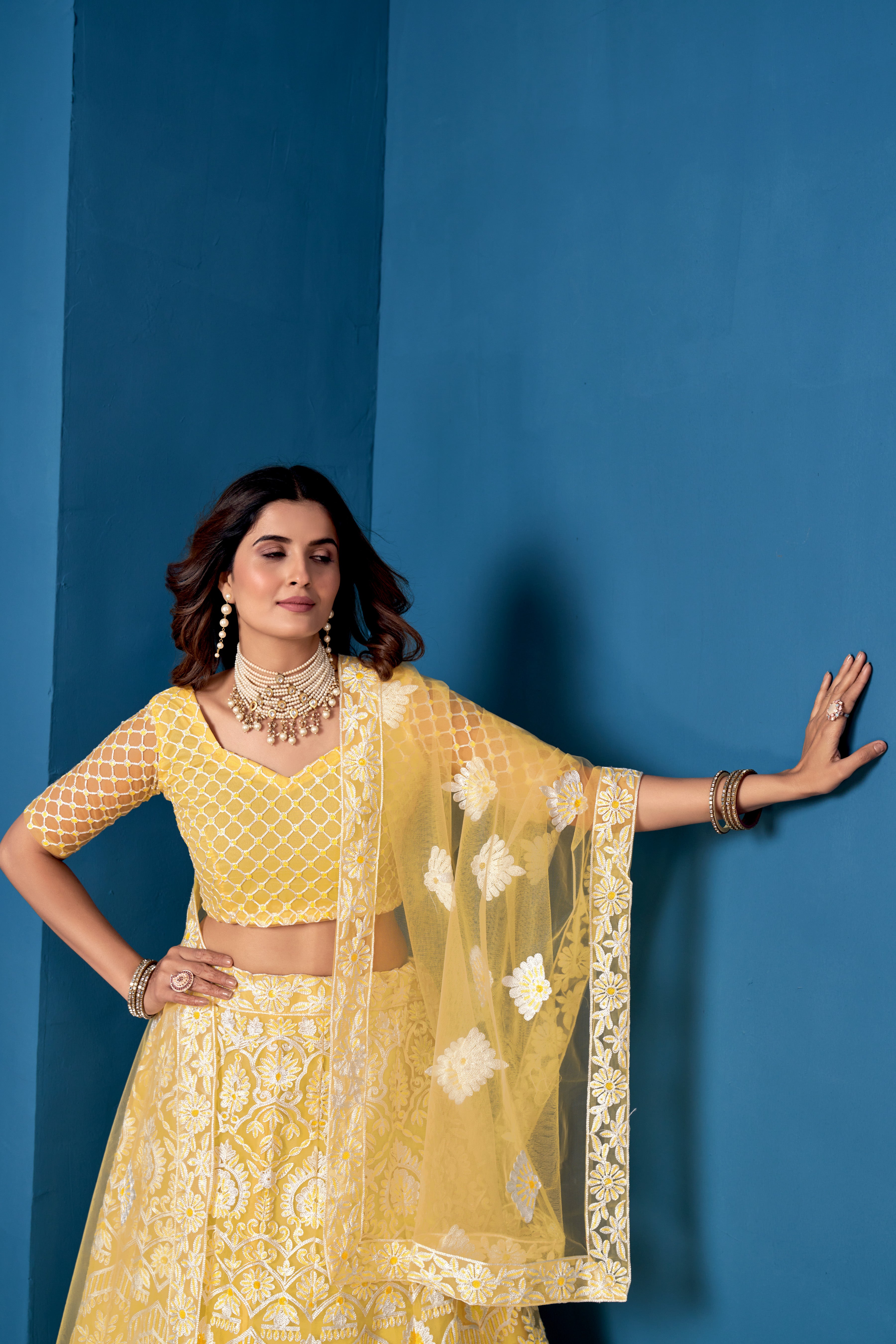 Yellow Net Lehenga Choli for Weddings – Elegant Embroidered Ethnic Wear with Dupatta