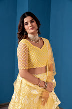 Yellow Net Lehenga Choli for Weddings – Elegant Embroidered Ethnic Wear with Dupatta