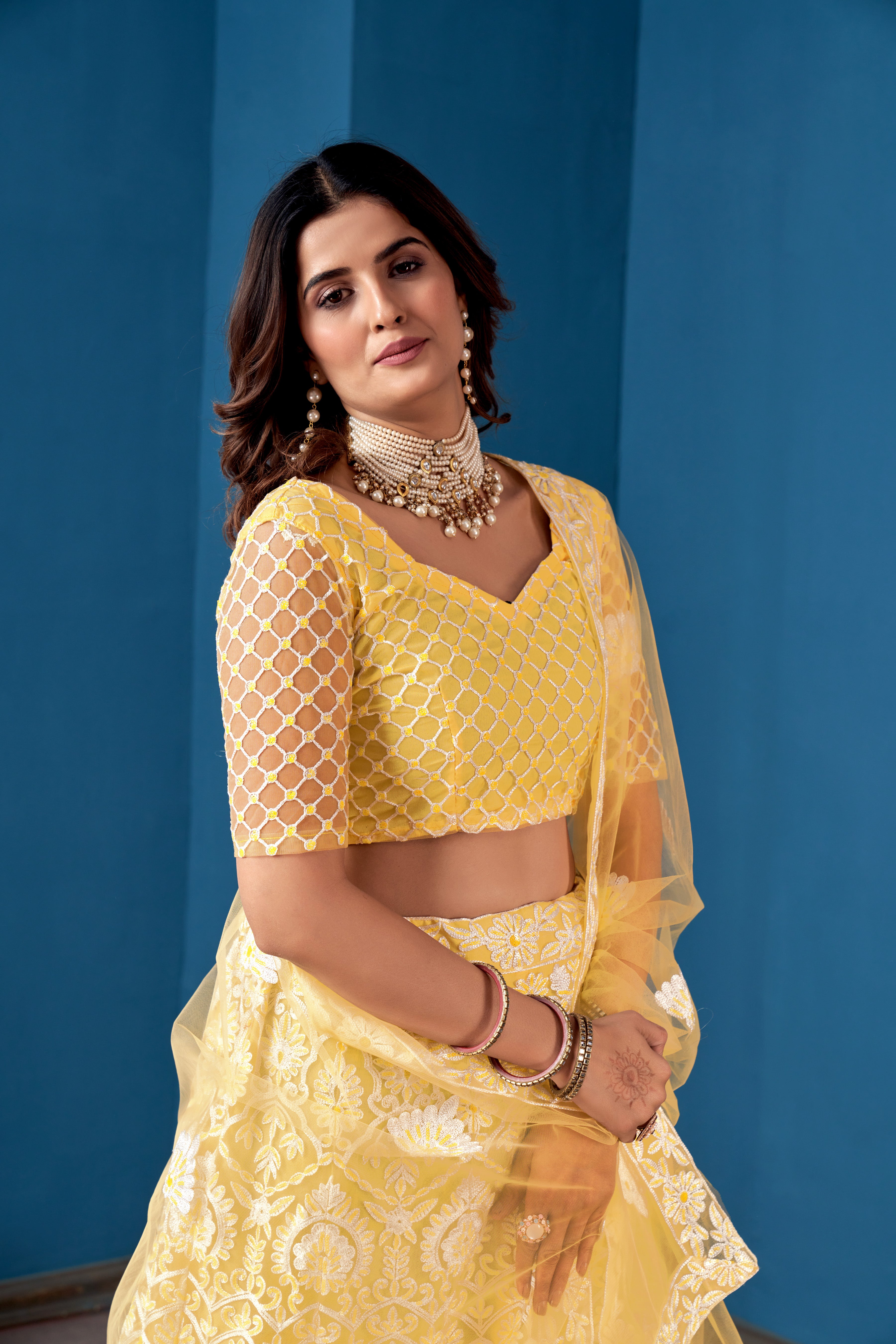 Yellow Net Lehenga Choli for Weddings – Elegant Embroidered Ethnic Wear with Dupatta