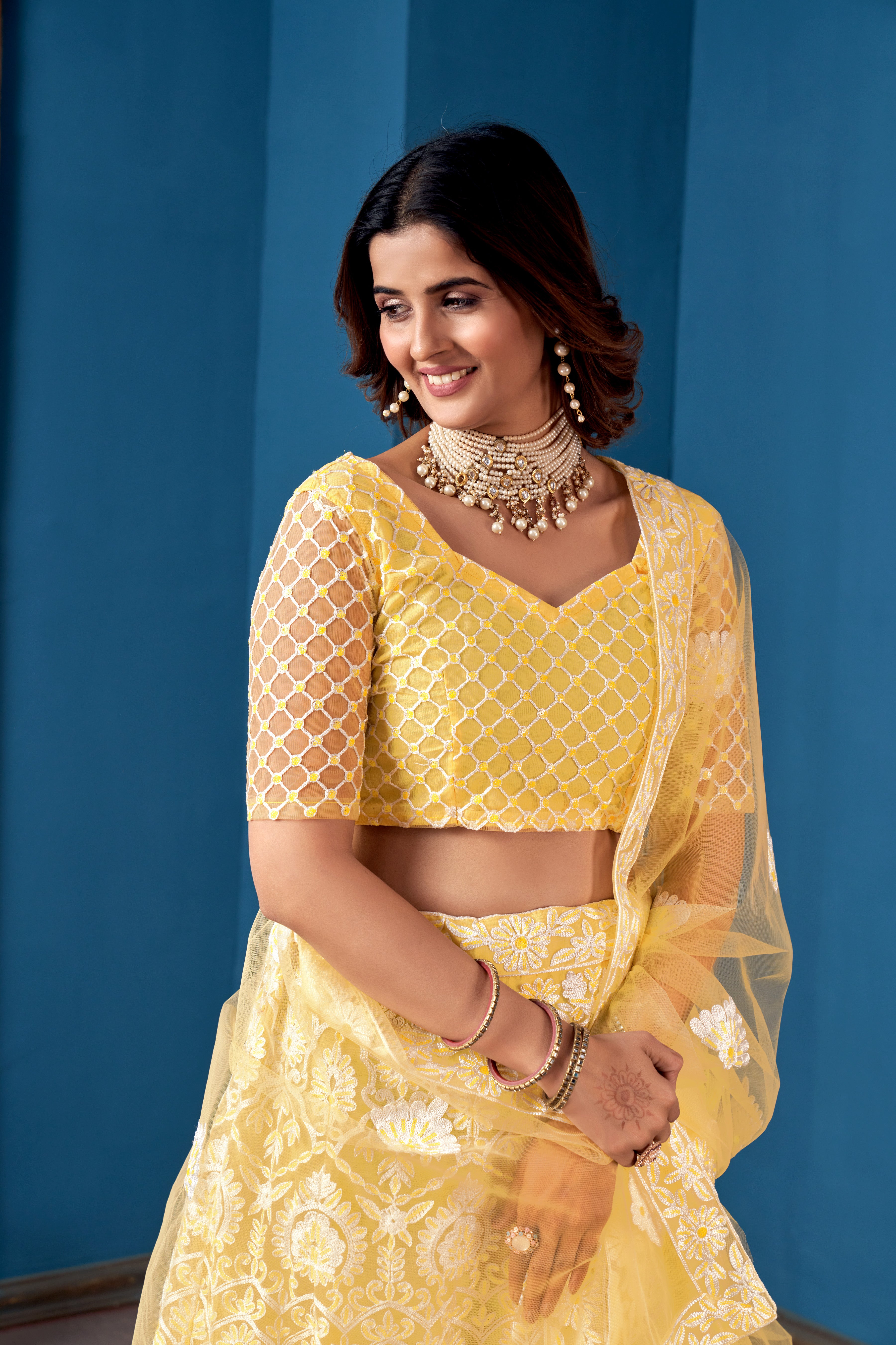 Yellow Net Lehenga Choli for Weddings – Elegant Embroidered Ethnic Wear with Dupatta