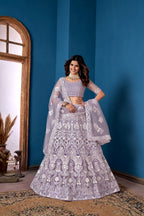 Lavender Net Lehenga Choli for Weddings – Elegant Embroidered Ethnic Wear with Dupatta