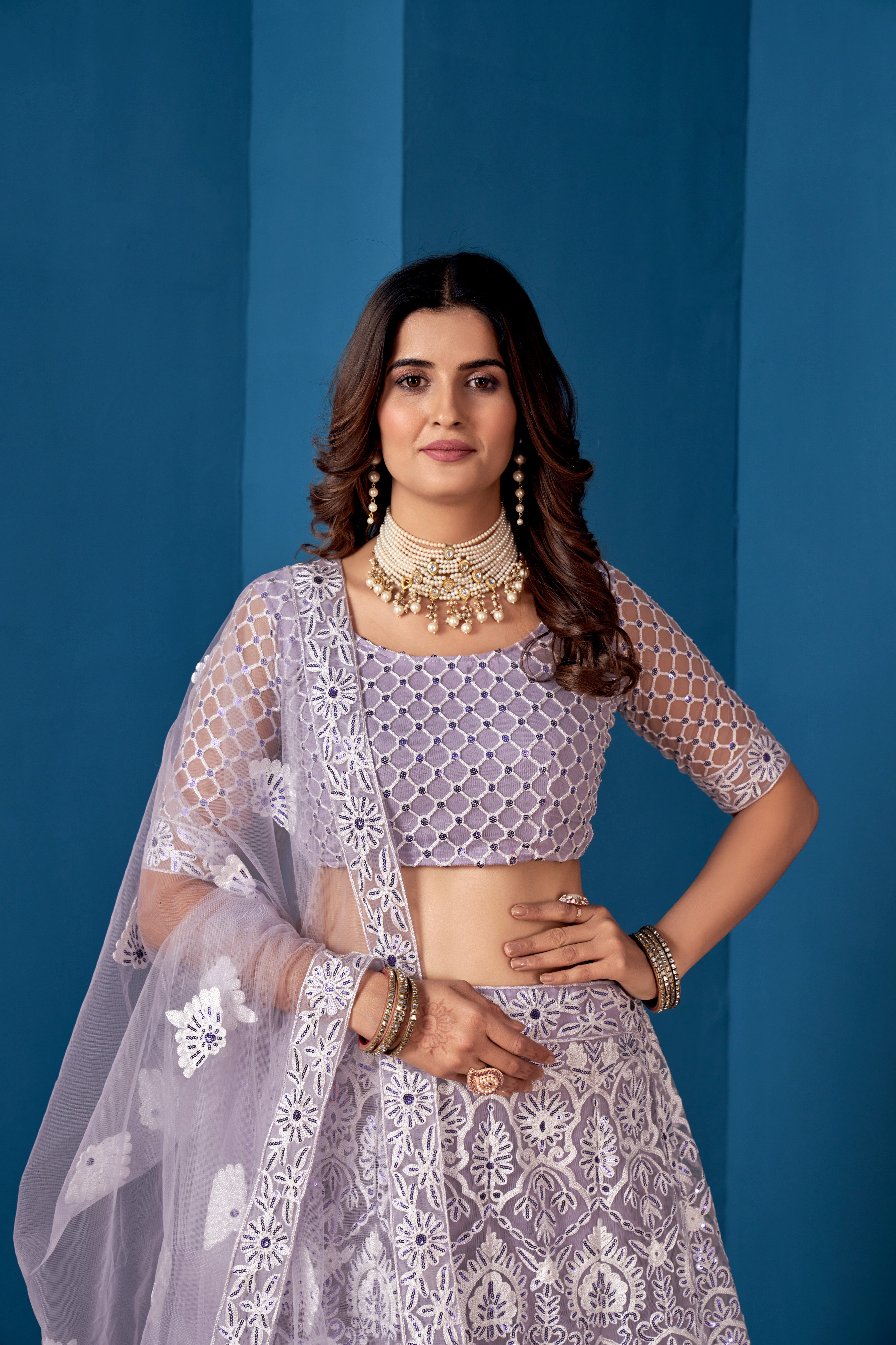 Lavender Net Lehenga Choli for Weddings – Elegant Embroidered Ethnic Wear with Dupatta