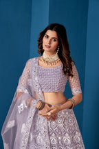 Lavender Net Lehenga Choli for Weddings – Elegant Embroidered Ethnic Wear with Dupatta