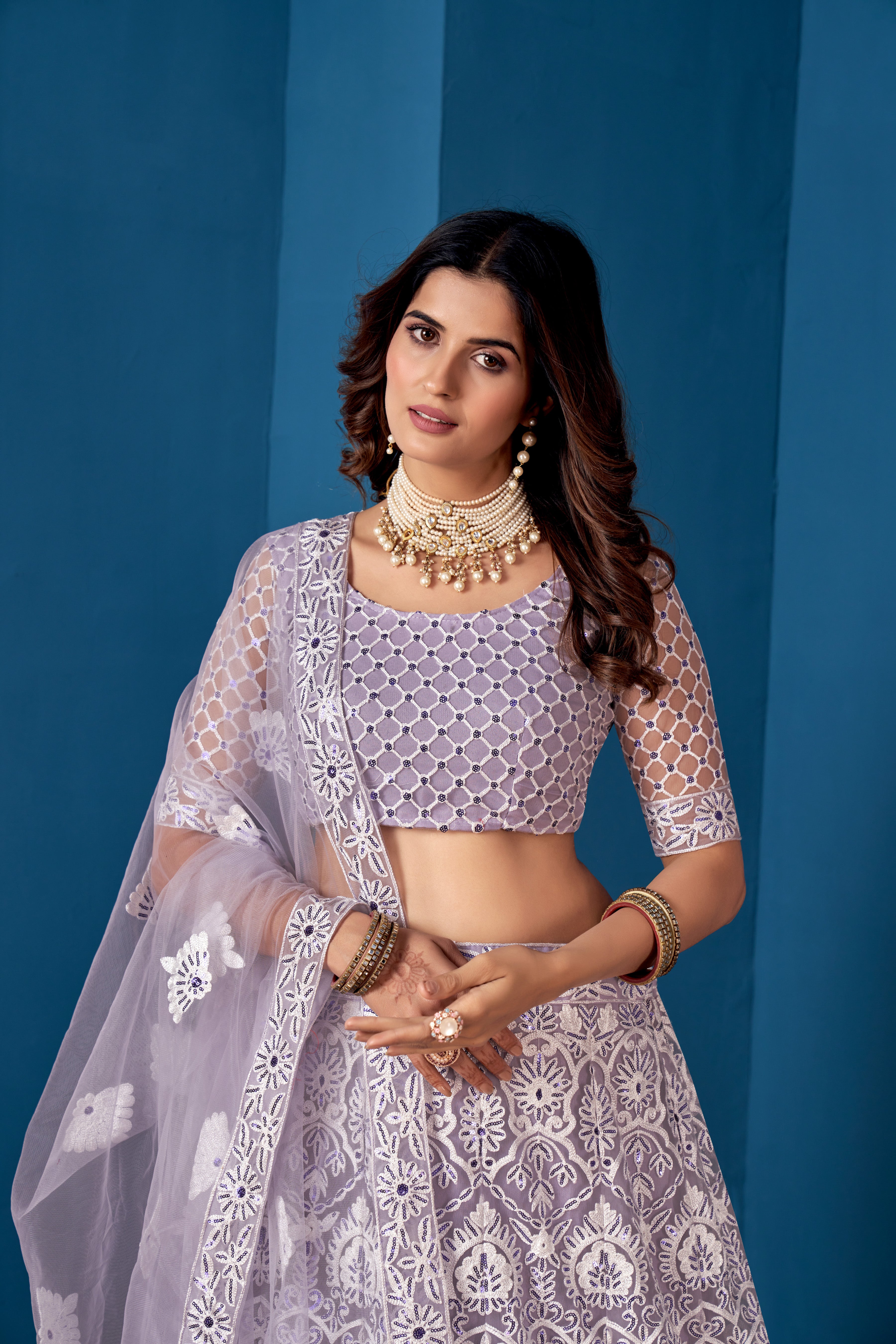 Lavender Net Lehenga Choli for Weddings – Elegant Embroidered Ethnic Wear with Dupatta