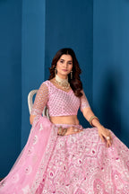 Pink Net Lehenga Choli for Weddings – Elegant Embroidered Ethnic Wear with Dupatta