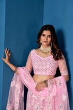 Pink Net Lehenga Choli for Weddings – Elegant Embroidered Ethnic Wear with Dupatta