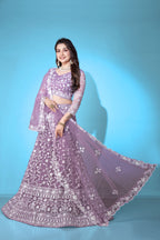 Lavender Net Lehenga Choli for Women – Stylish Embroidered Ethnic Wear with Dupatta