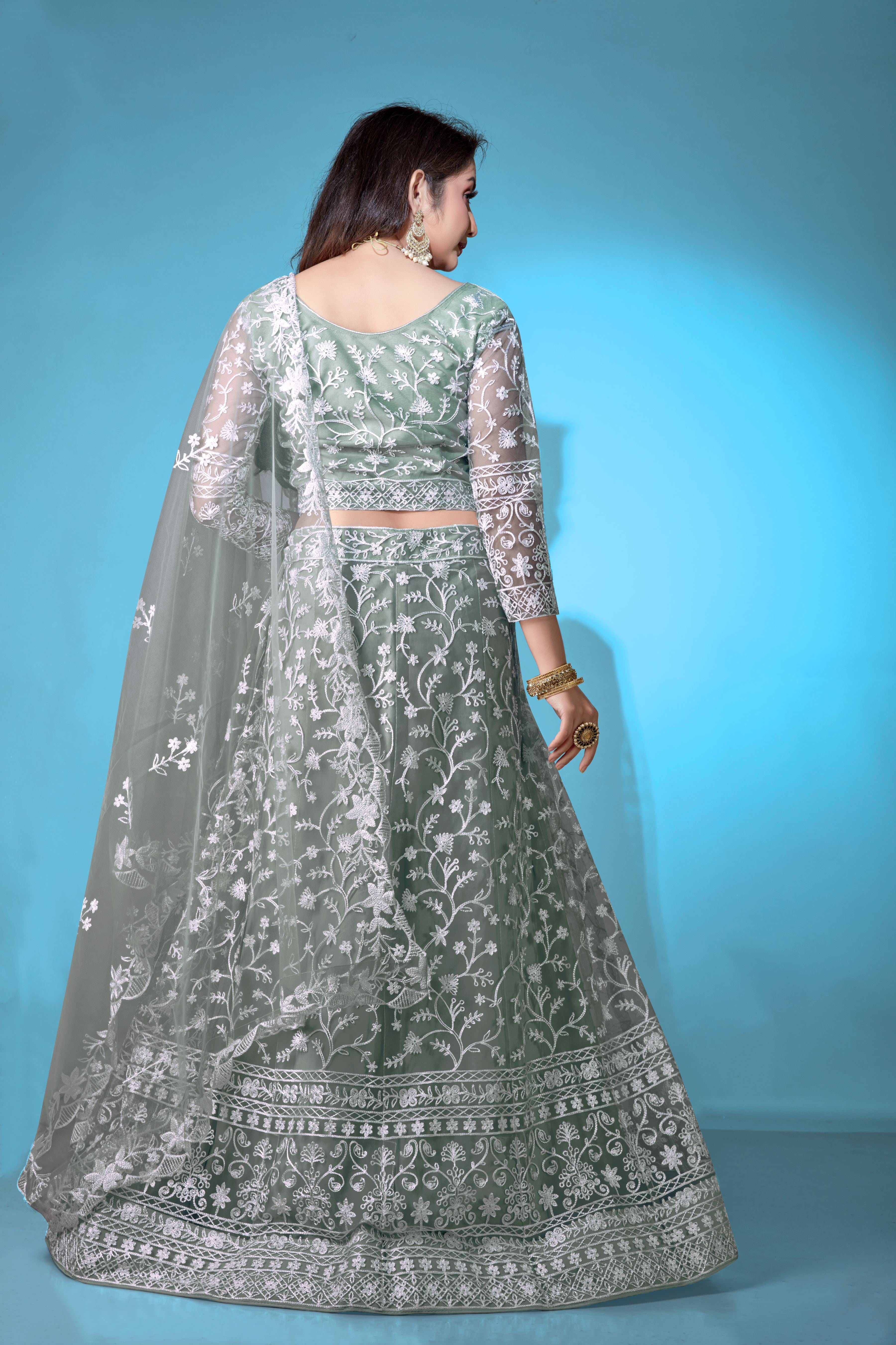Pista Net Lehenga Choli for Women – Stylish Embroidered Ethnic Wear with Dupatta