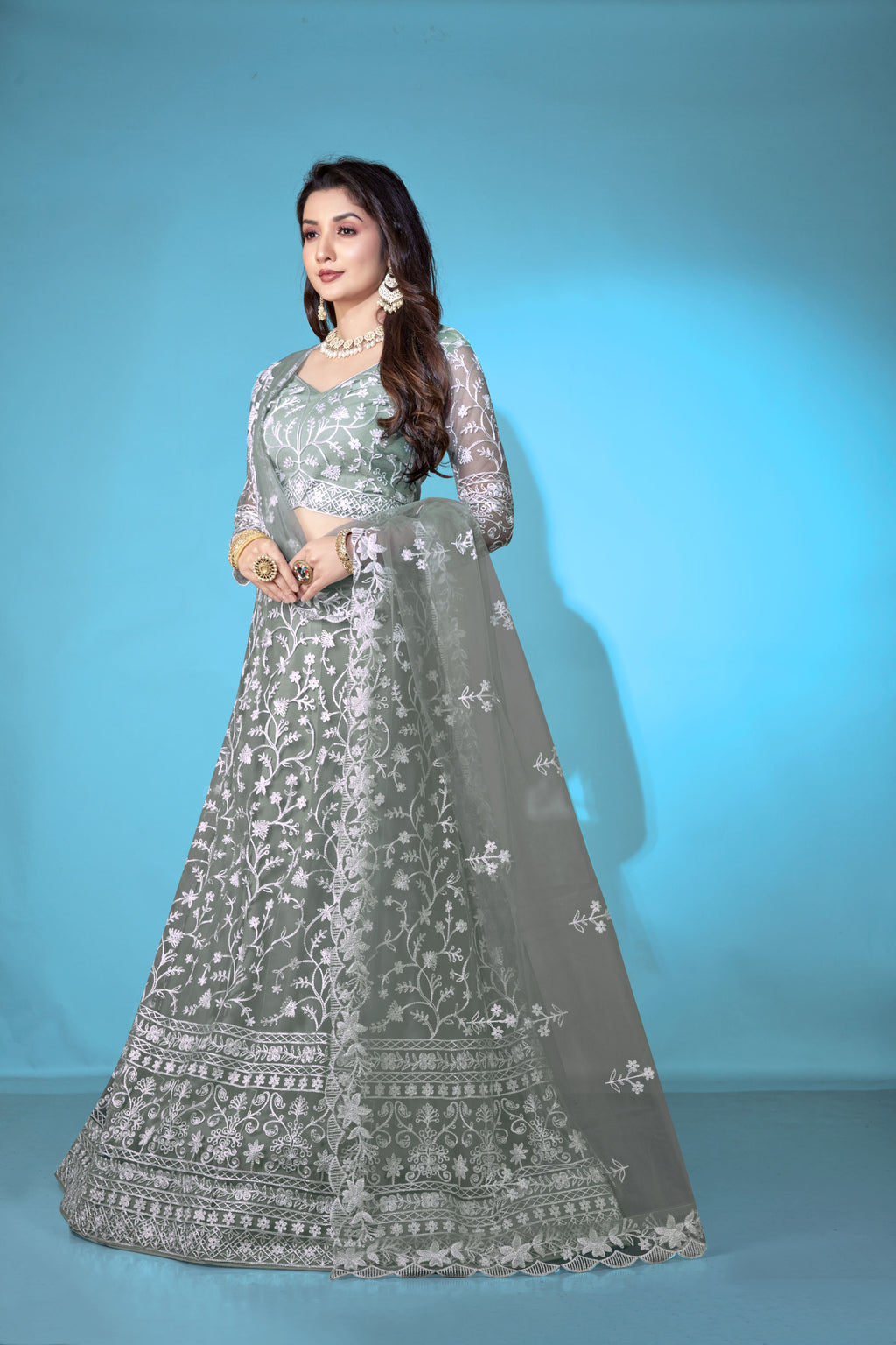 Pista Net Lehenga Choli for Women – Stylish Embroidered Ethnic Wear with Dupatta