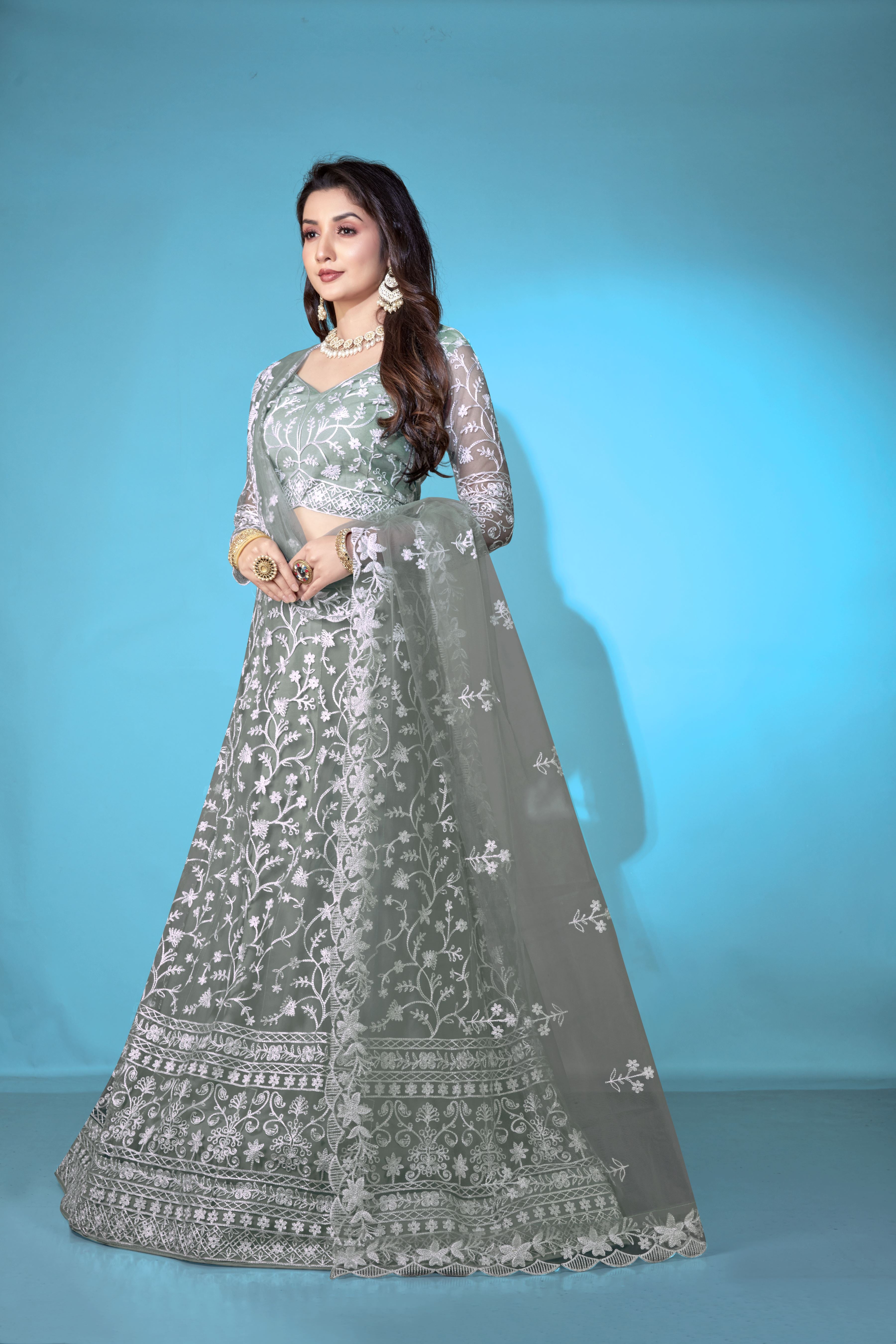 Pista Net Lehenga Choli for Women – Stylish Embroidered Ethnic Wear with Dupatta