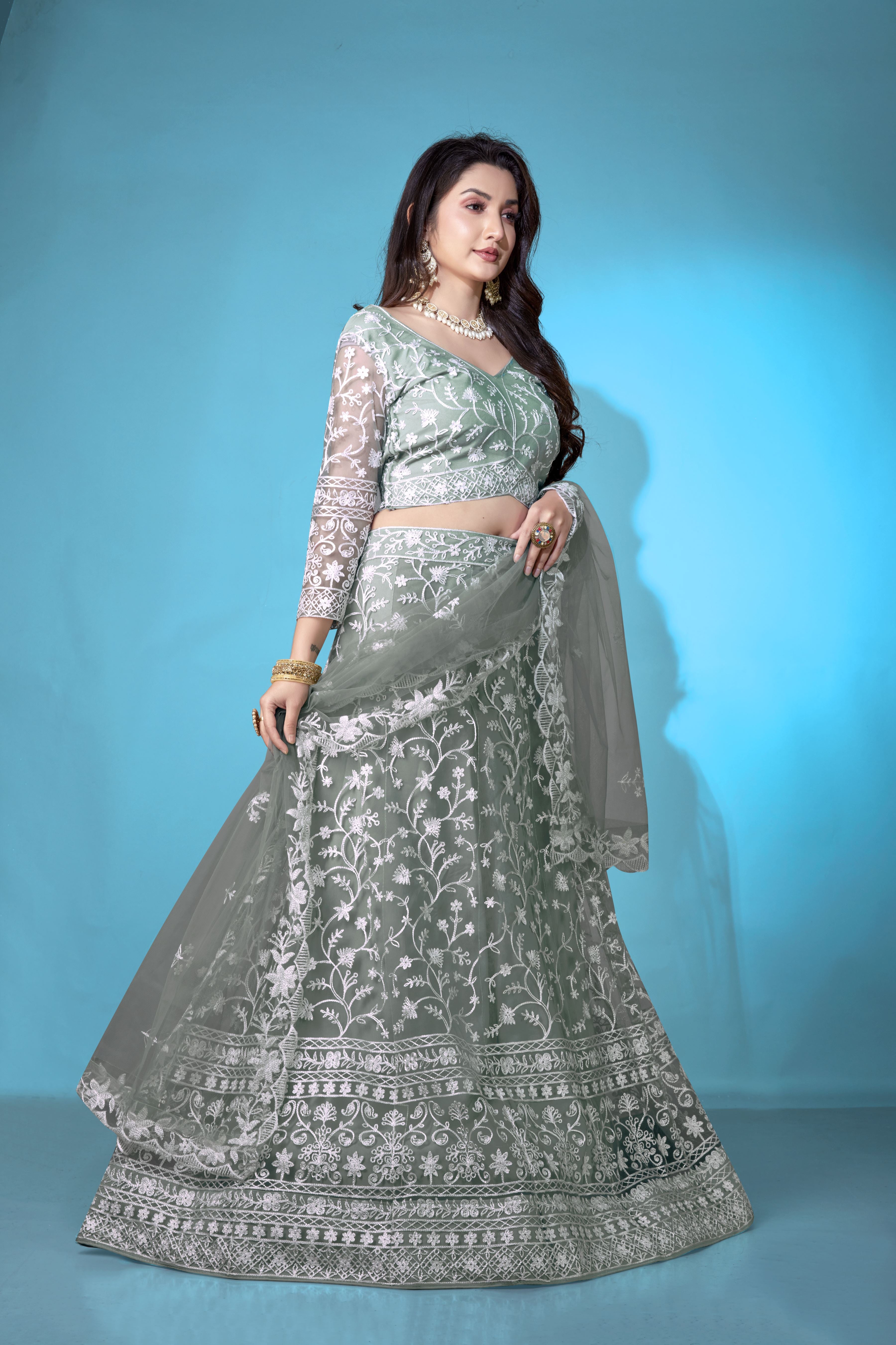 Pista Net Lehenga Choli for Women – Stylish Embroidered Ethnic Wear with Dupatta