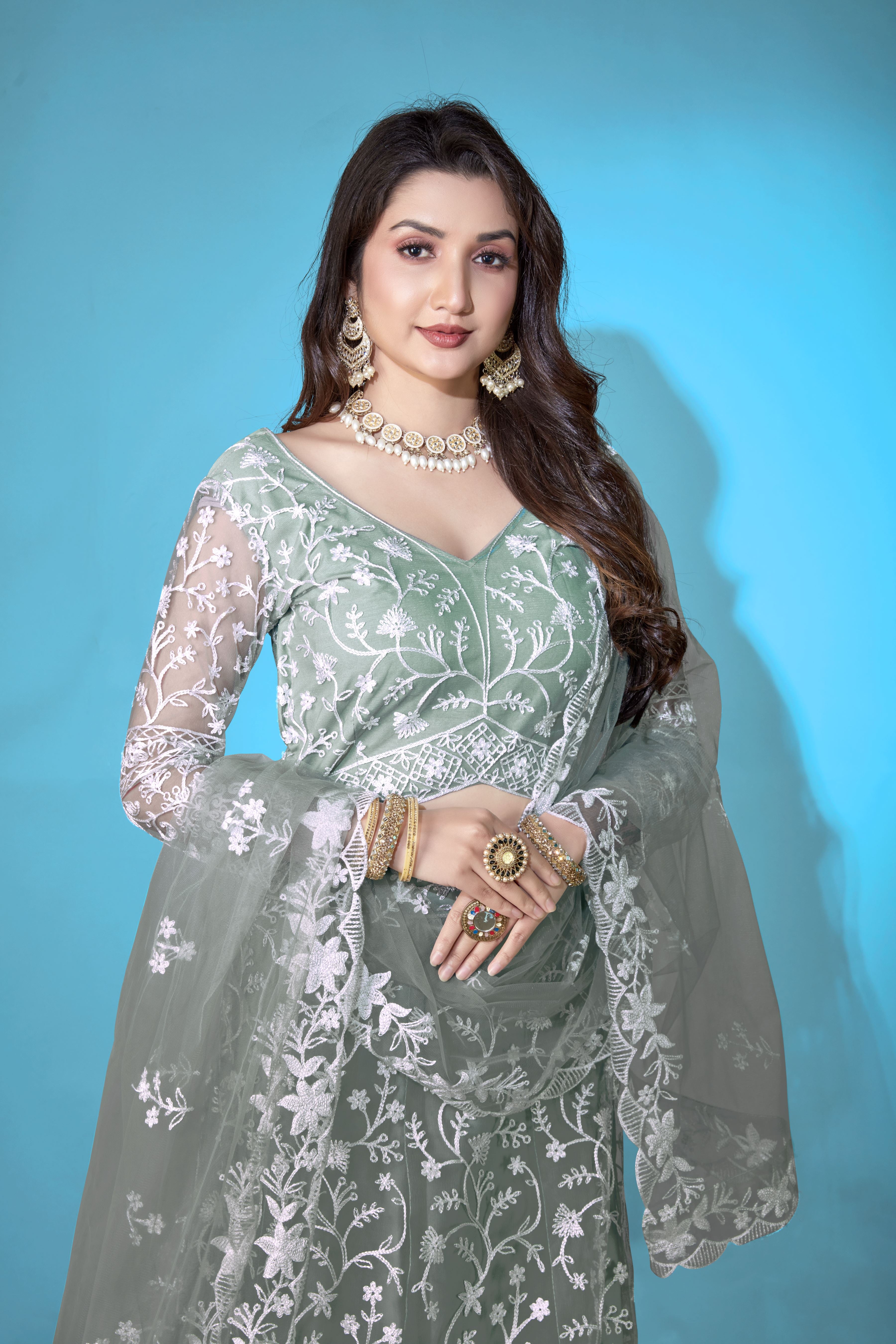 Pista Net Lehenga Choli for Women – Stylish Embroidered Ethnic Wear with Dupatta