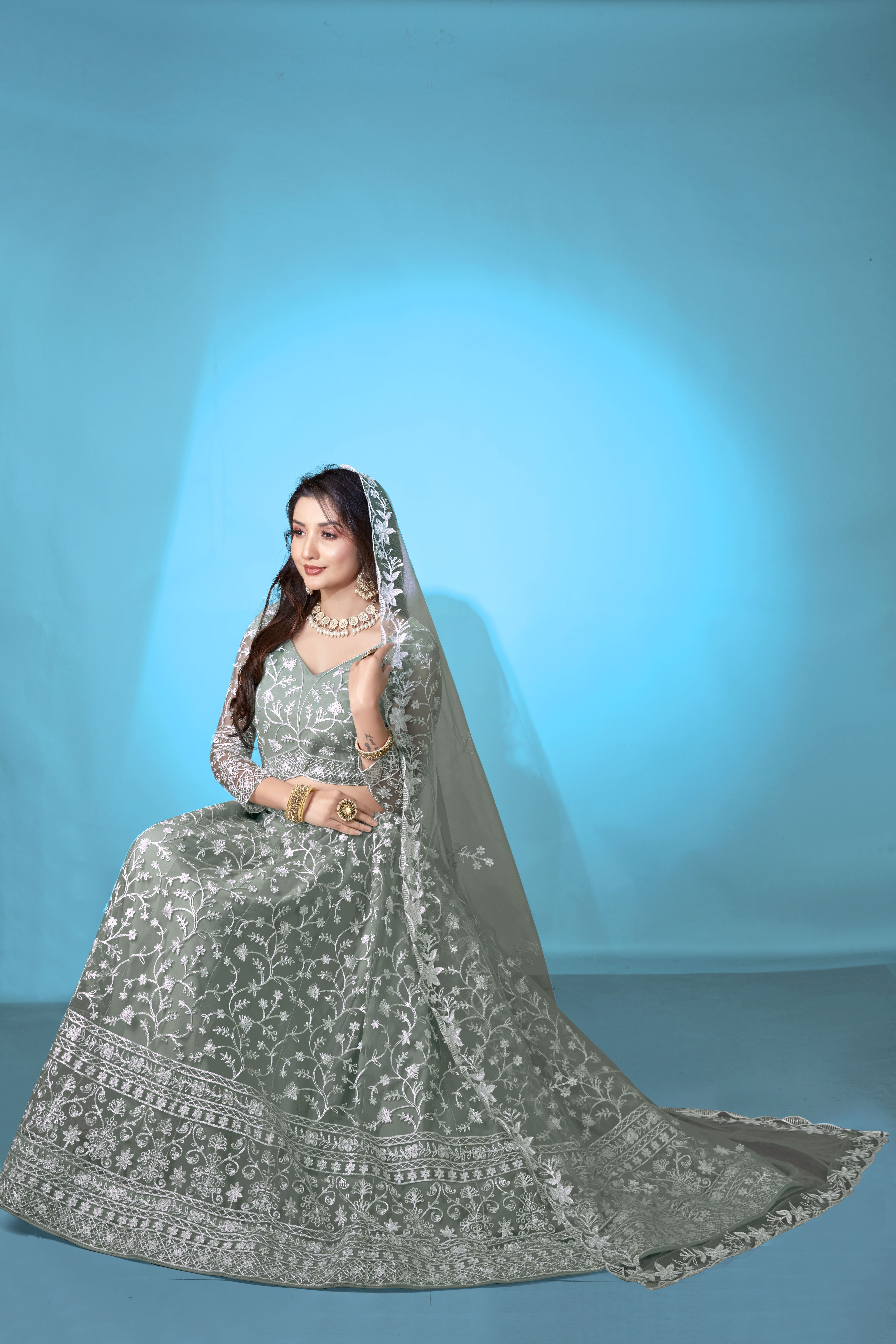 Pista Net Lehenga Choli for Women – Stylish Embroidered Ethnic Wear with Dupatta