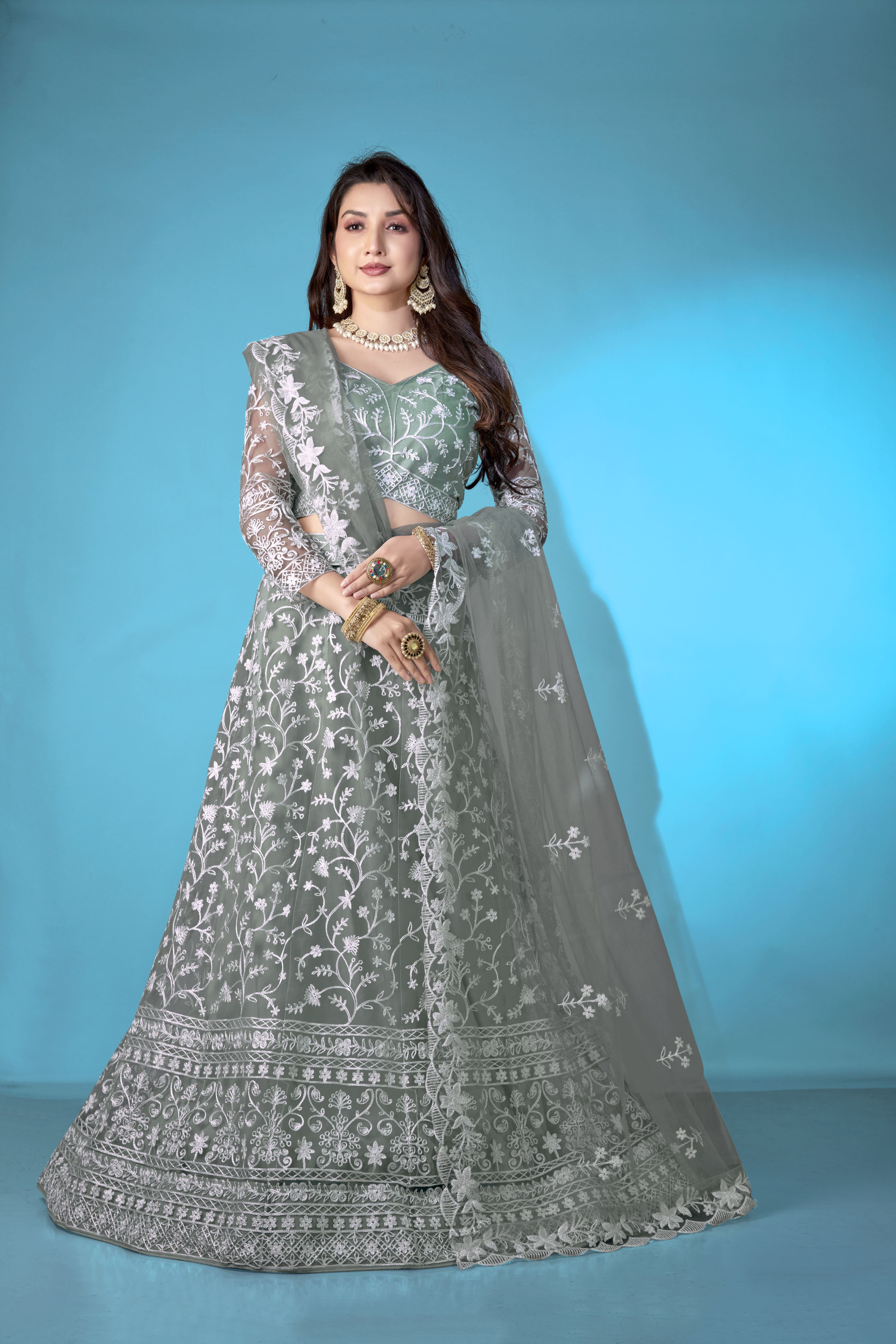 Pista Net Lehenga Choli for Women – Stylish Embroidered Ethnic Wear with Dupatta