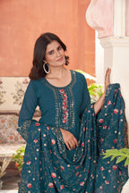 Women’s Teal Georgette Kurta Set – Elegant Ethnic Wear for Weddings & Festive Occasions
