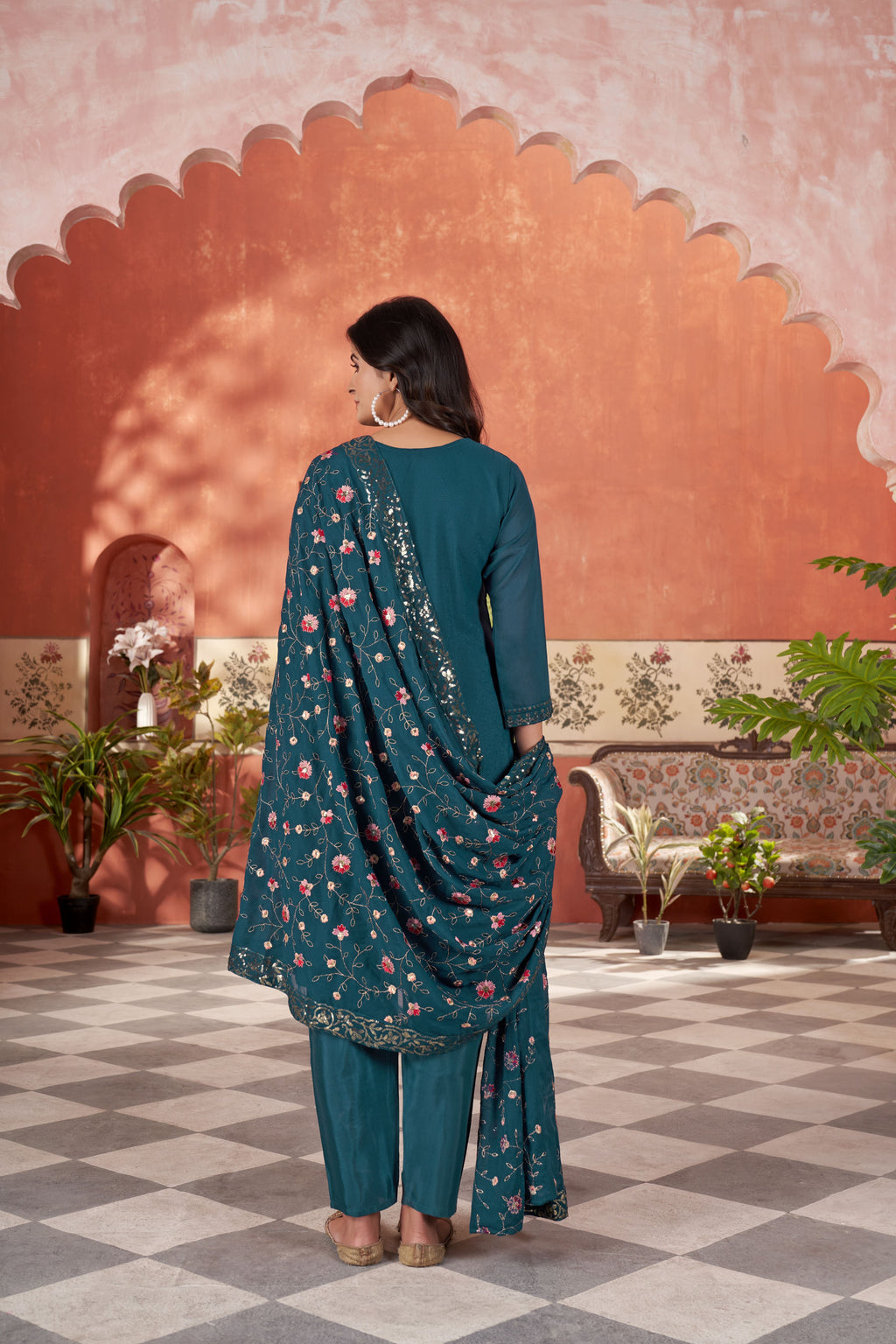 Women’s Teal Georgette Kurta Set – Elegant Ethnic Wear for Weddings & Festive Occasions