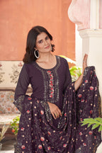 Women’s Wine Georgette Kurta Set – Elegant Ethnic Wear for Weddings & Festive Occasions