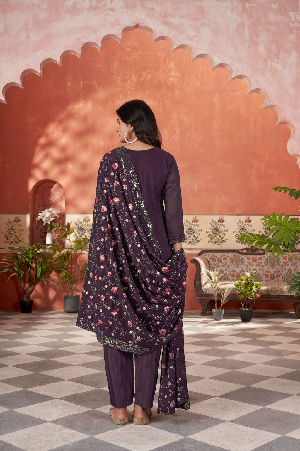 Women’s Wine Georgette Kurta Set – Elegant Ethnic Wear for Weddings & Festive Occasions