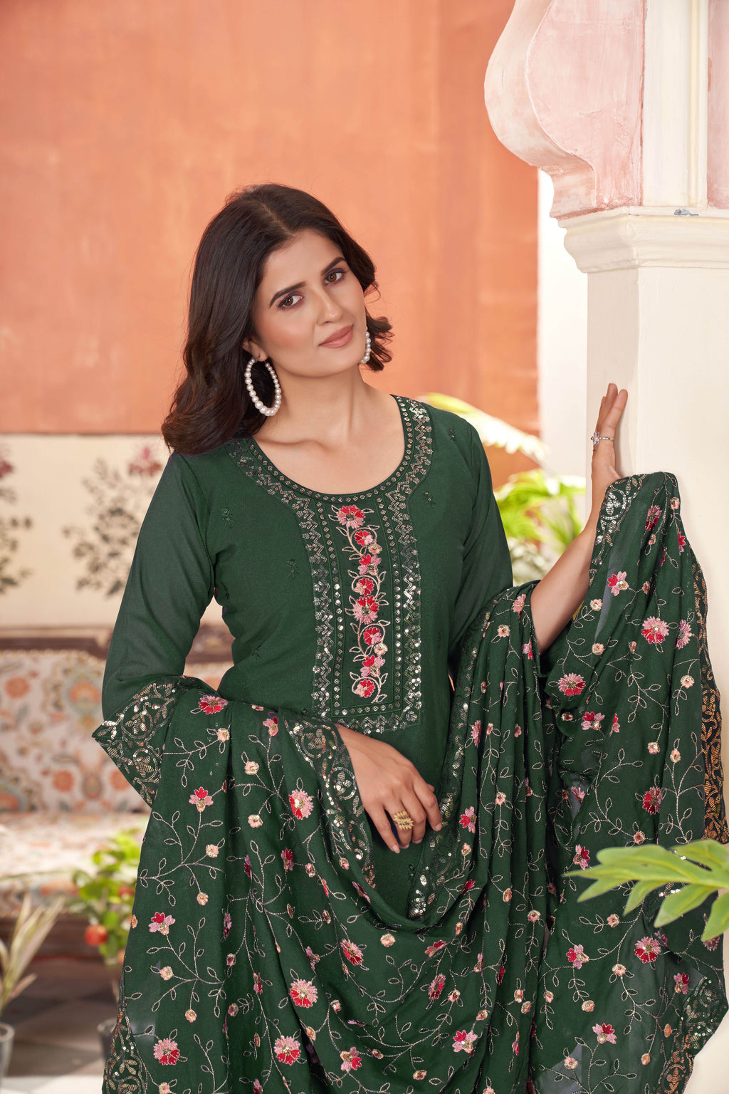 Women’s Green Georgette Kurta Set – Elegant Ethnic Wear for Weddings & Festive Occasions