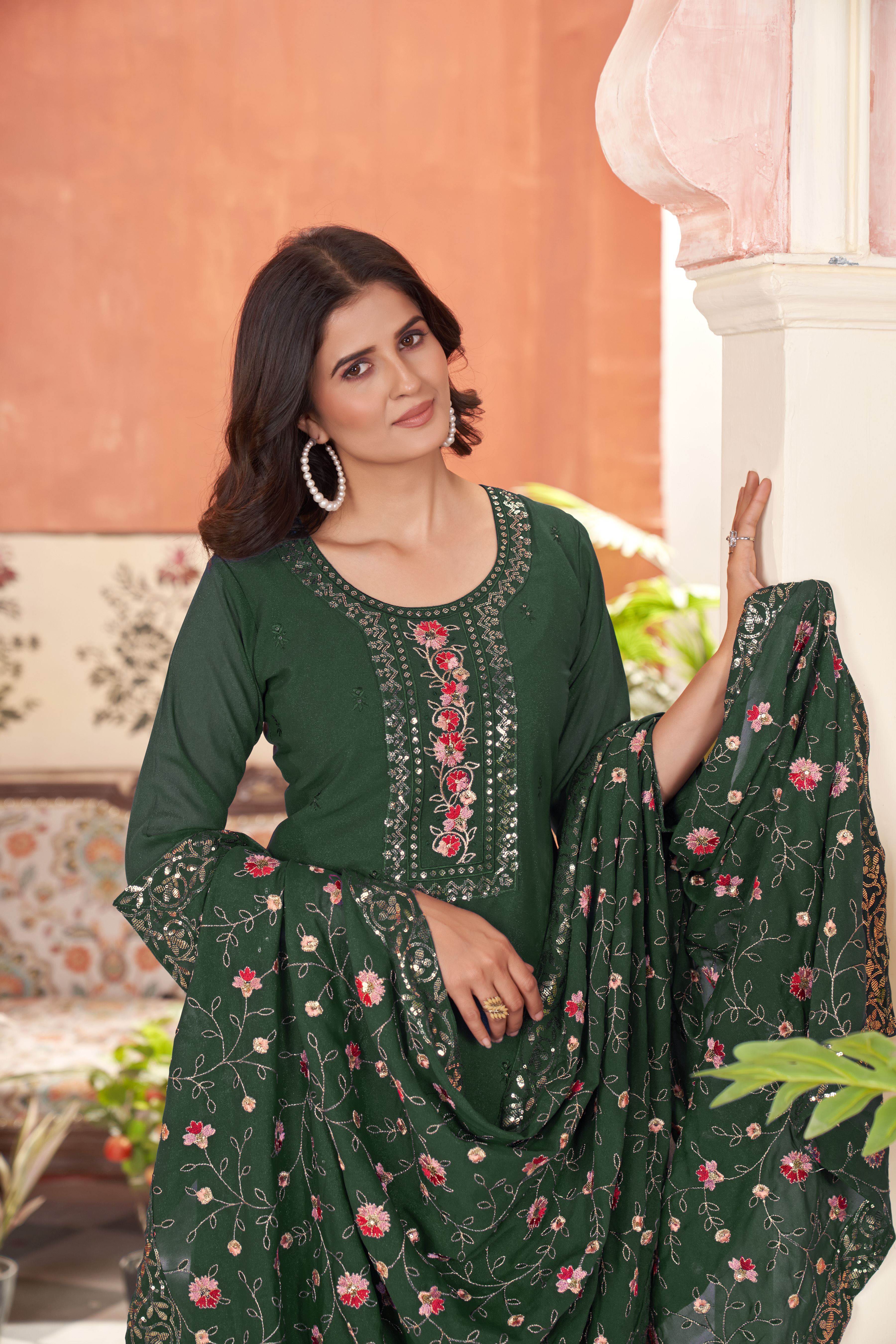 Women’s Green Georgette Kurta Set – Elegant Ethnic Wear for Weddings & Festive Occasions