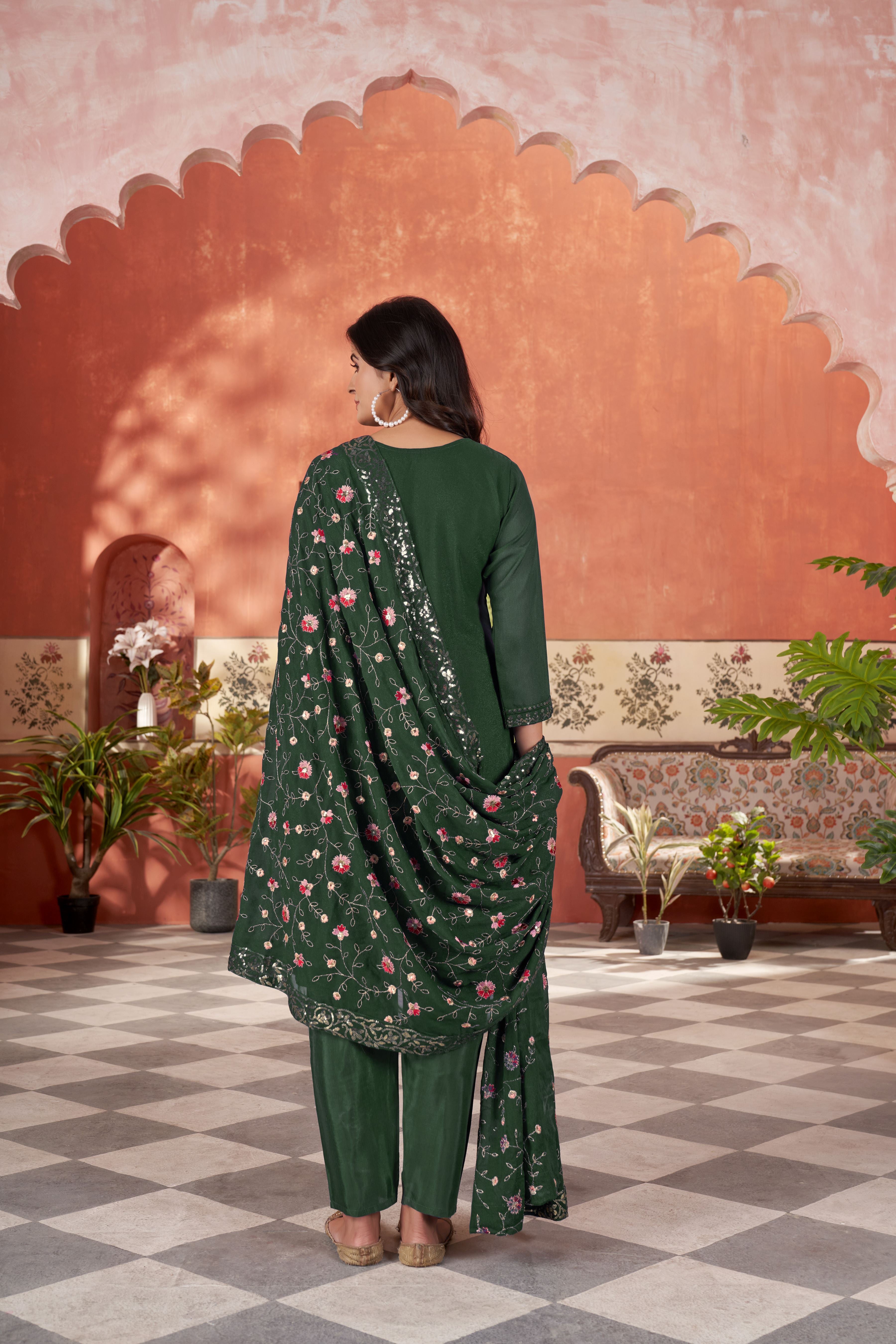 Women’s Green Georgette Kurta Set – Elegant Ethnic Wear for Weddings & Festive Occasions