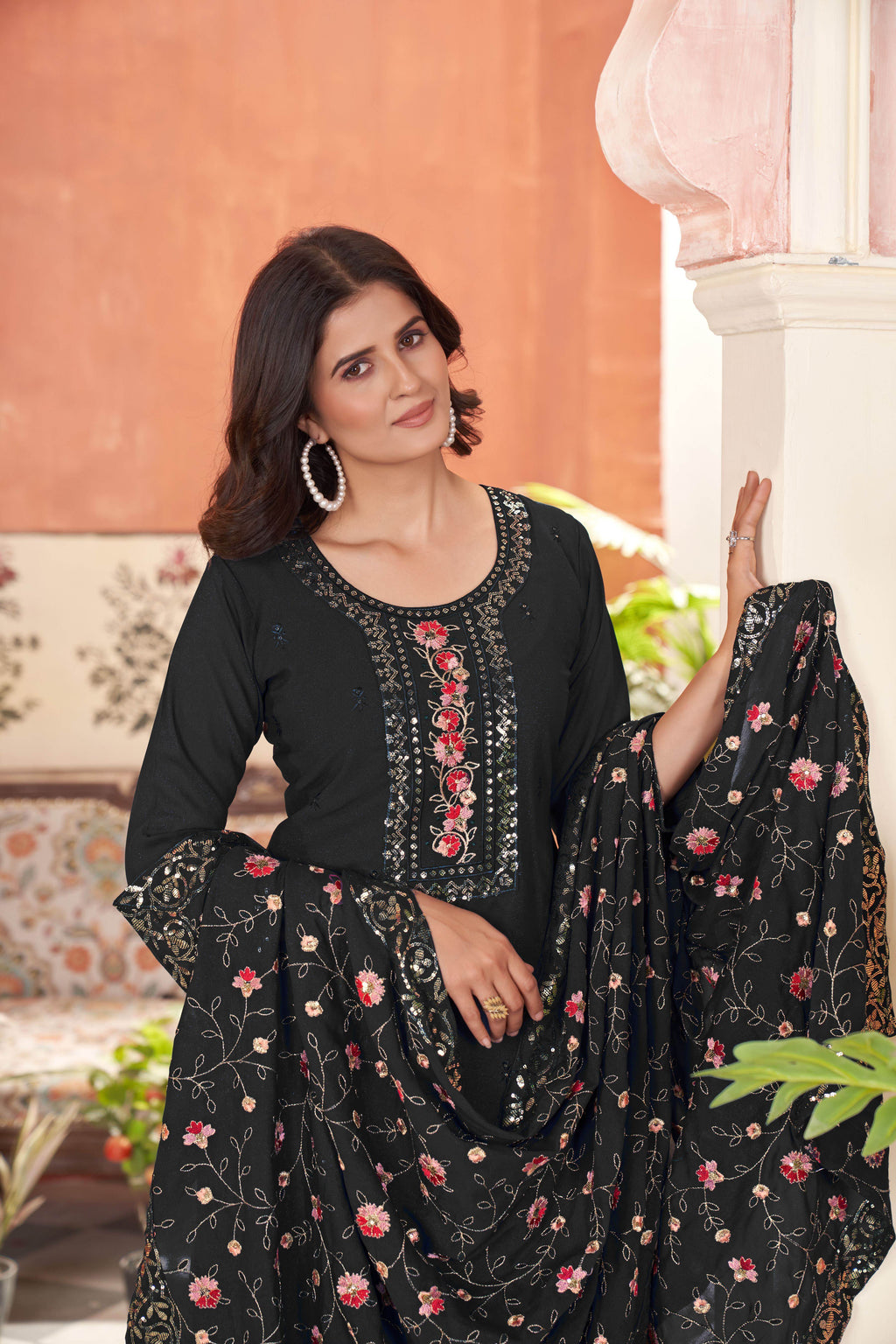 Women’s Black Georgette Kurta Set – Elegant Ethnic Wear for Weddings & Festive Occasions