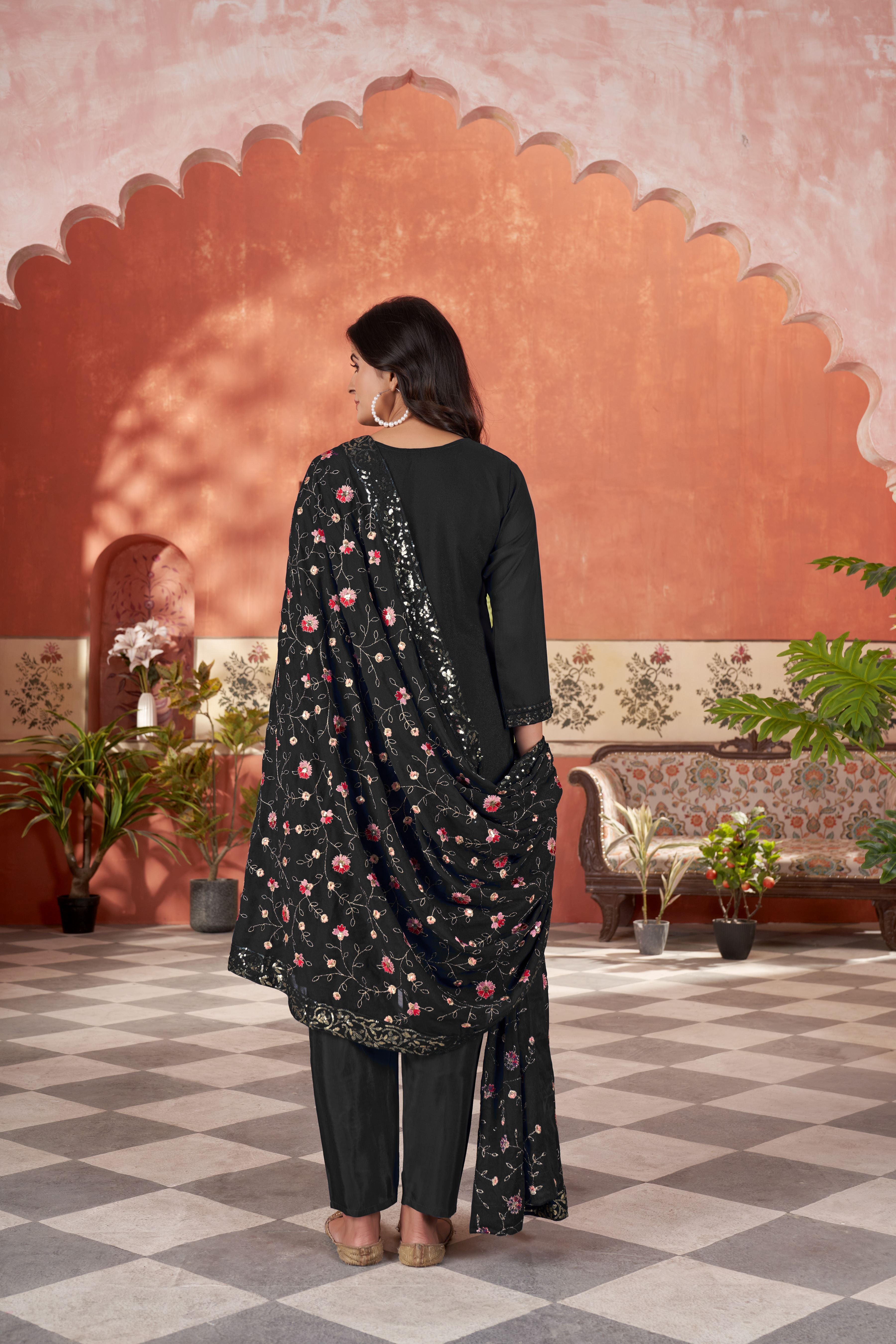 Women’s Black Georgette Kurta Set – Elegant Ethnic Wear for Weddings & Festive Occasions