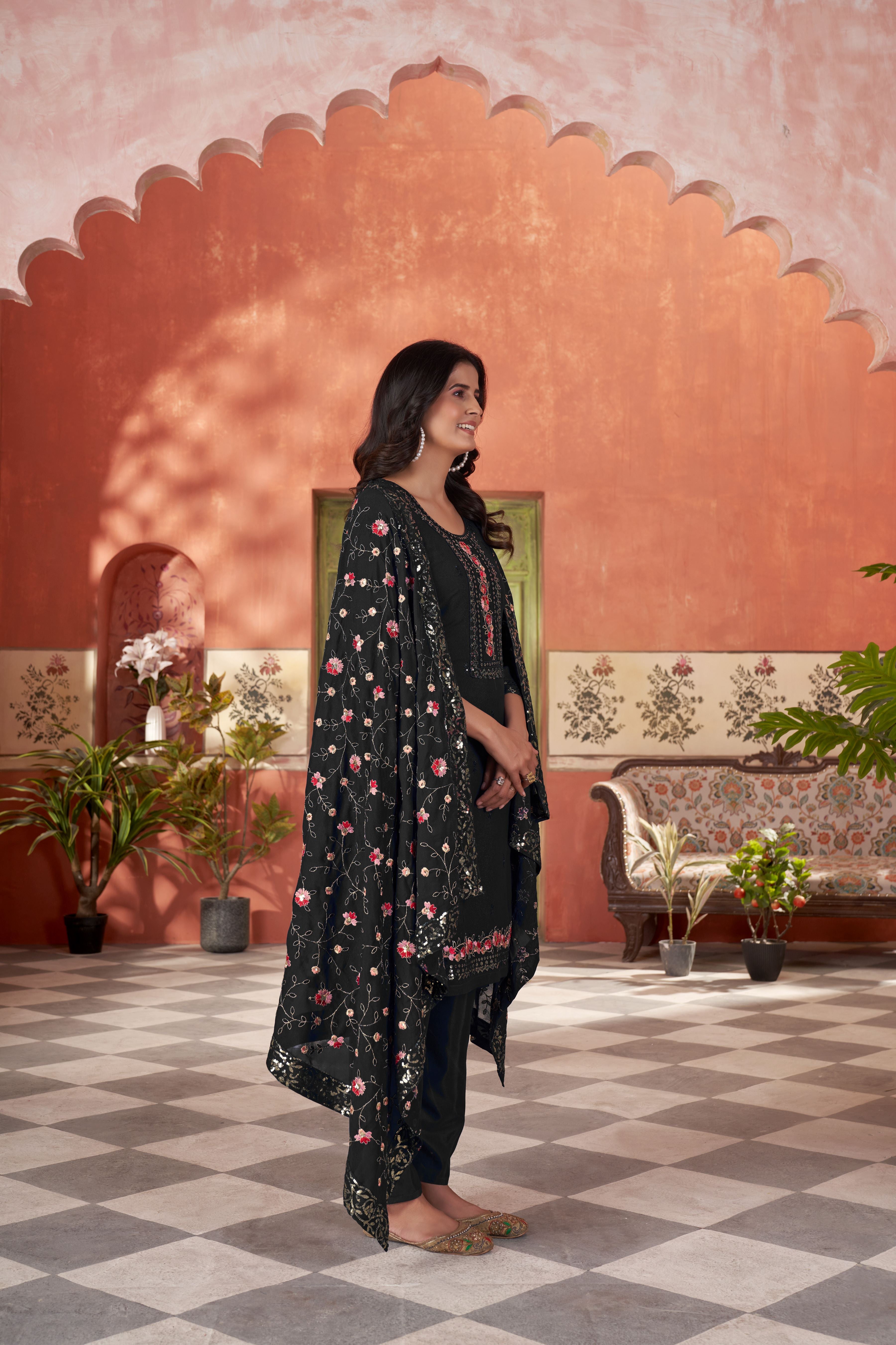 Women’s Black Georgette Kurta Set – Elegant Ethnic Wear for Weddings & Festive Occasions