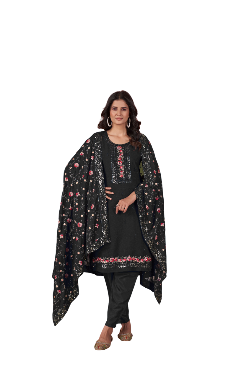Women’s Black Georgette Kurta Set – Elegant Ethnic Wear for Weddings & Festive Occasions