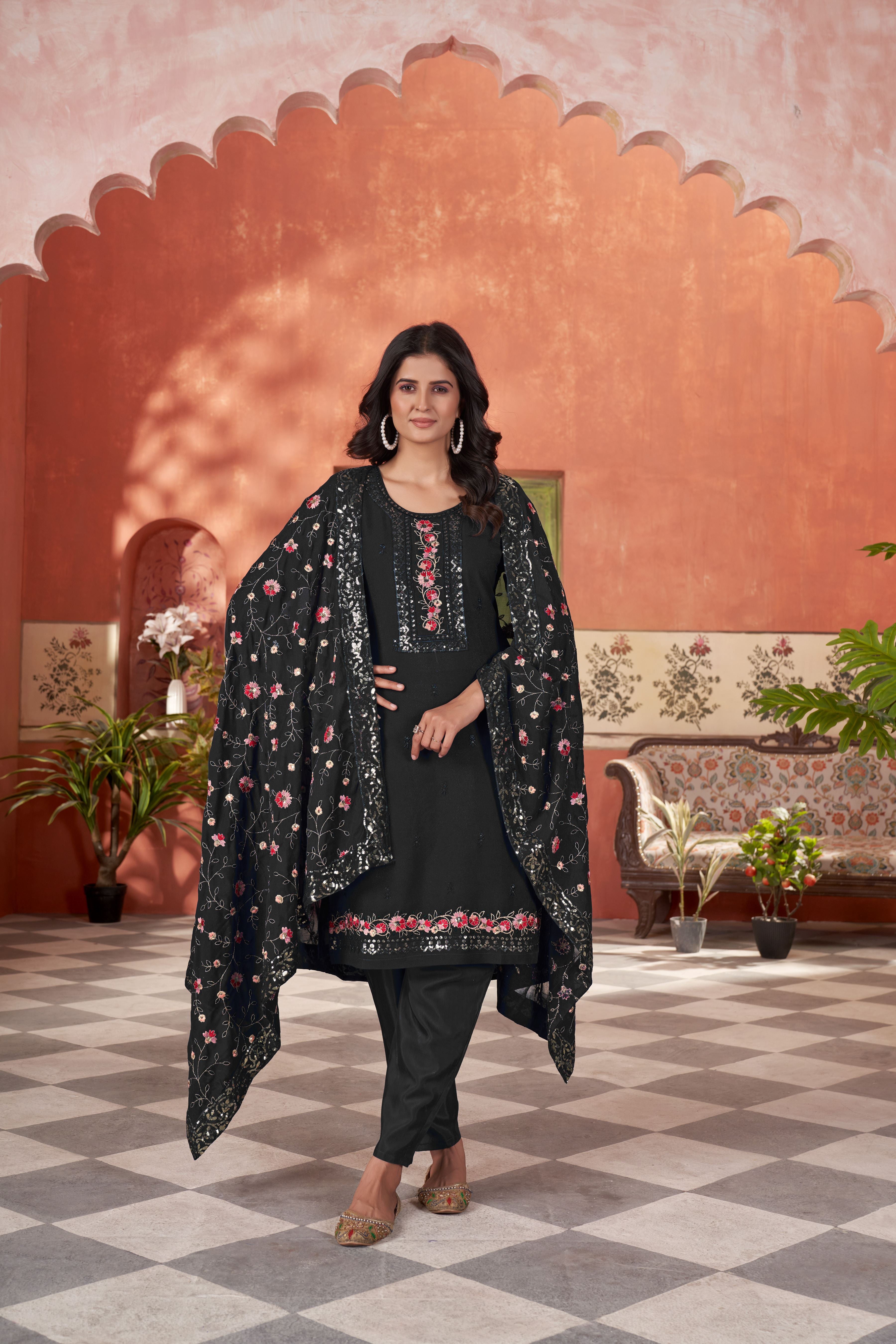 Women’s Black Georgette Kurta Set – Elegant Ethnic Wear for Weddings & Festive Occasions