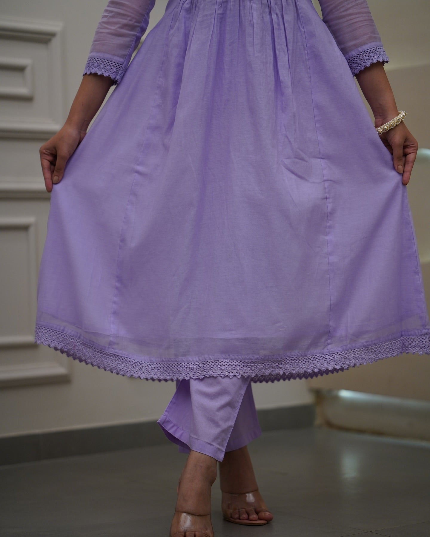 Women’s Lavender Festive Pure Georgette Suit with Detailed Embroidery Work