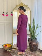 Women’s Purple Pure Viscose Chanderi Kurta Set with Sequin & Coding Embroidery
