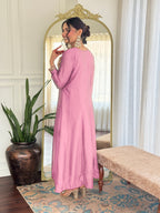 Women’s Pink Vichitra Silk Kurta Set with Sequin & Coding Embroidery Work