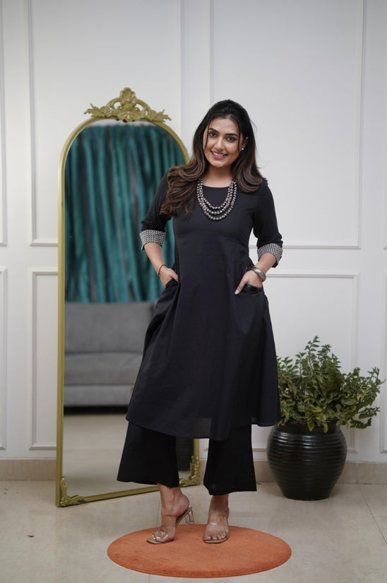 Women’s Black Designer Viscose Rayon Set with Intricate Embroidery