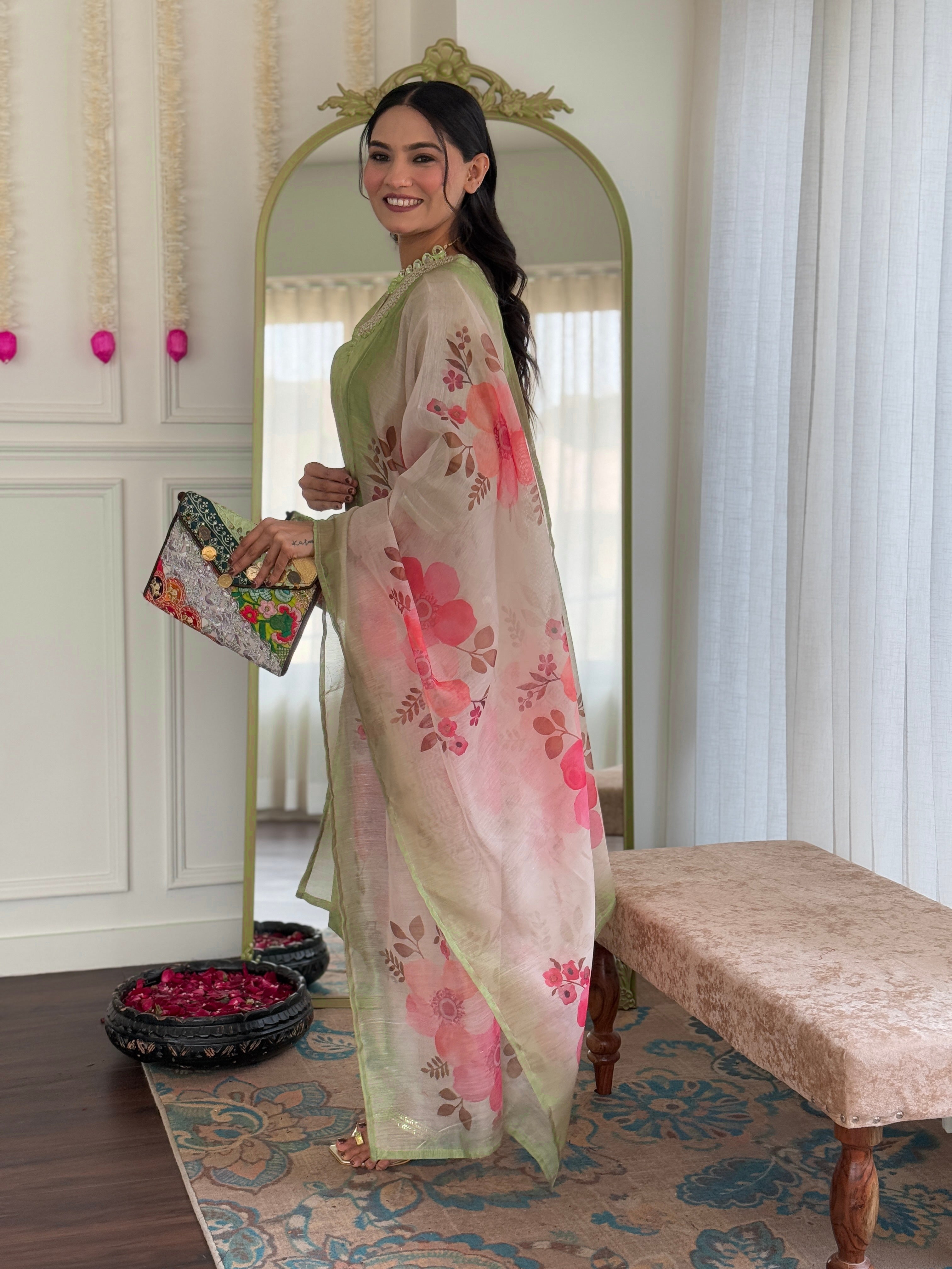 Pista Green Embroidered Rayon Kurti Set with Chanderi Dupatta – Sizes S to 2XL