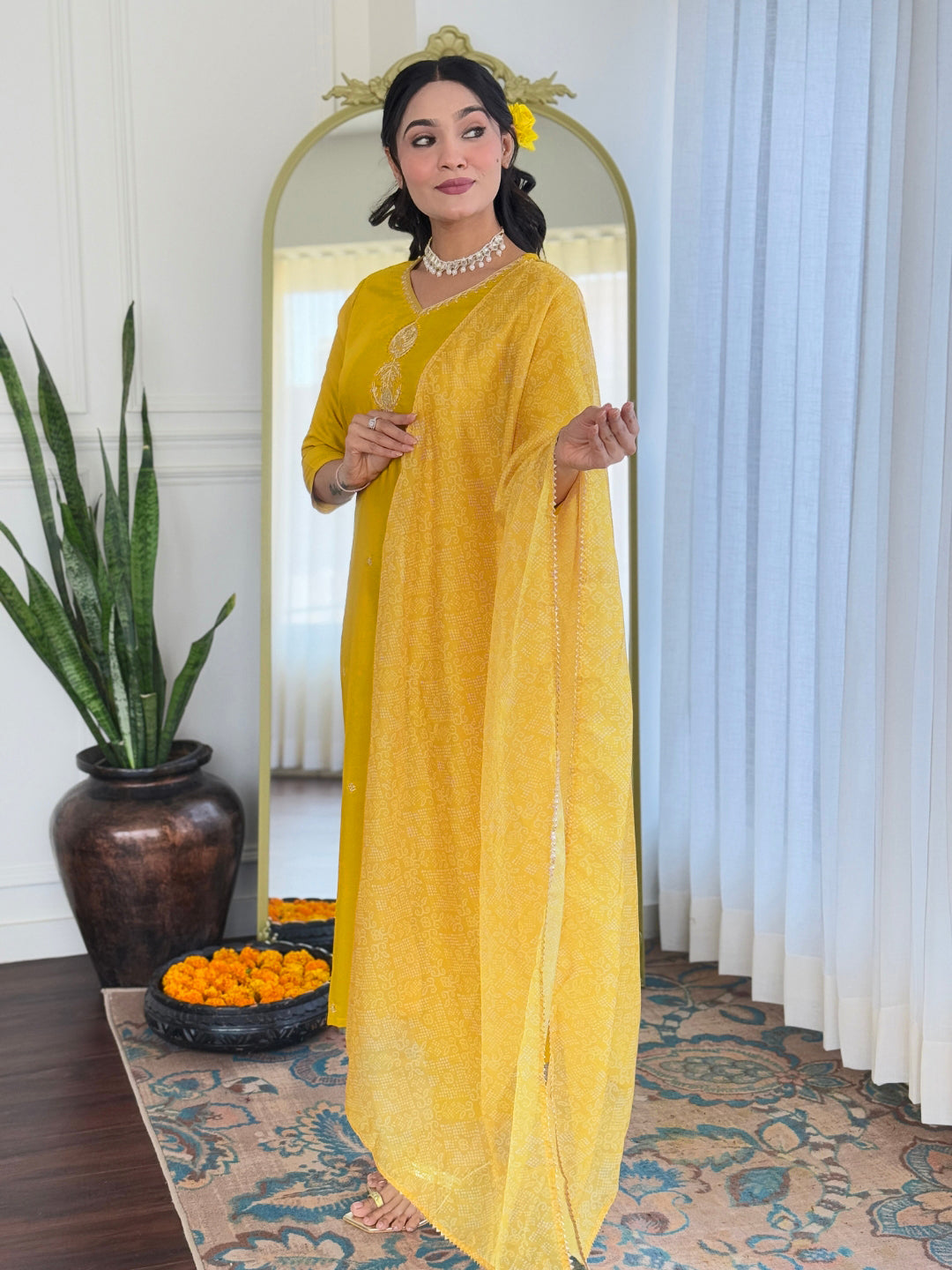 Elegant Yellow Embroidered Rayon Kurti Set with Dupatta – Sizes S to 2XL