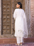 Women’s White Viscose Chanderi Kurta Set with Sequin Embroidered Work