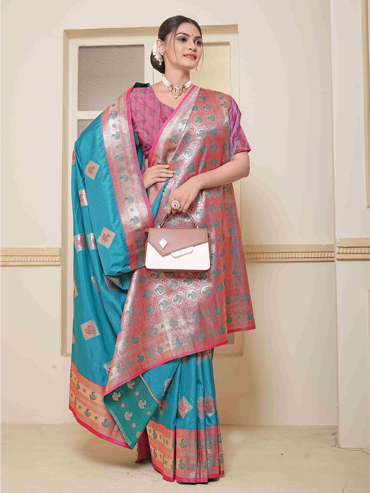 Teal Art Silk Saree for Women – Elegant Ethnic Wear