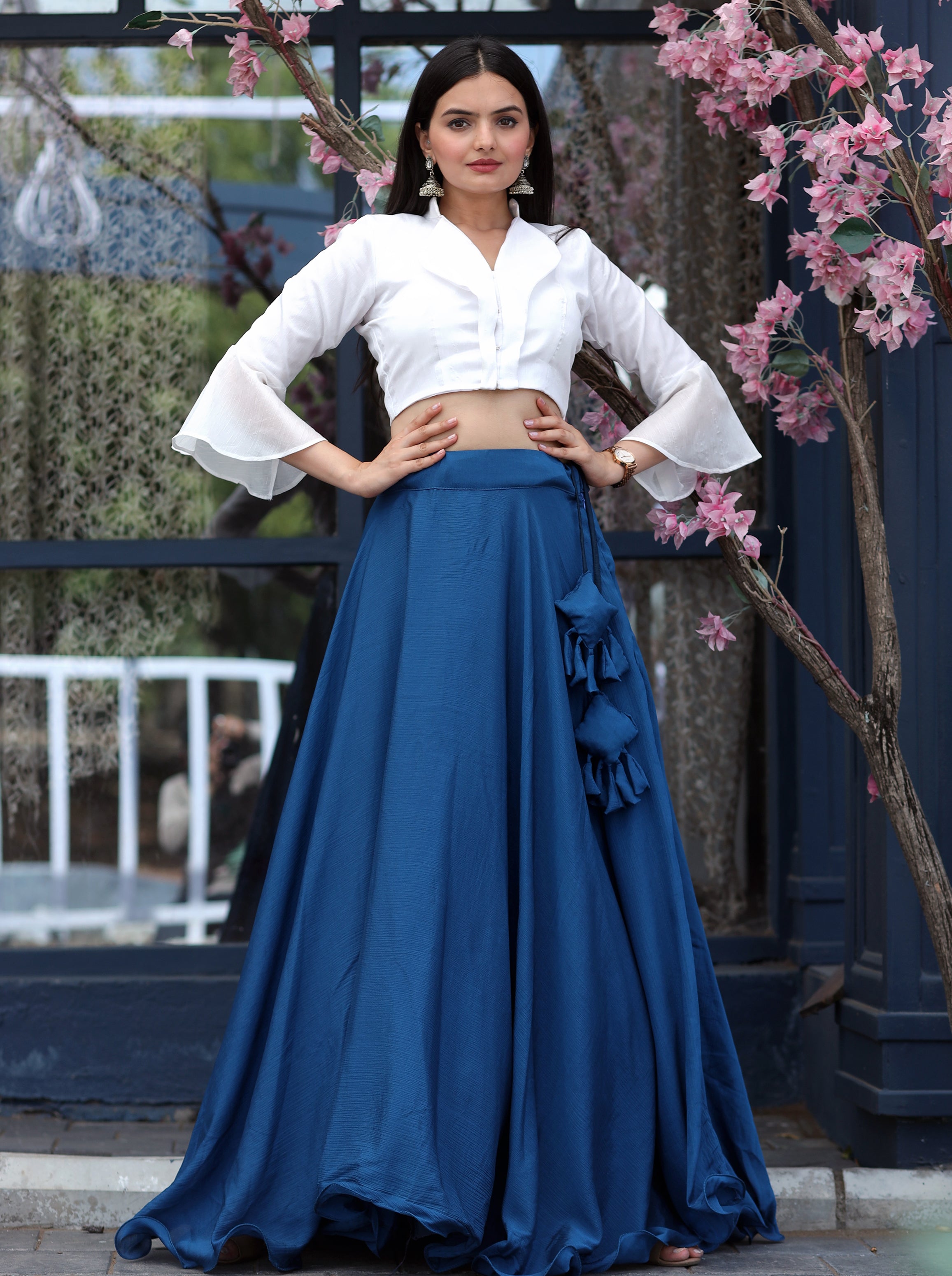 Heavy Chinnon Blue Lehenga with Designer Phantom Silk Blouse | Full-Stitched | 8.5 Mtr Flair
