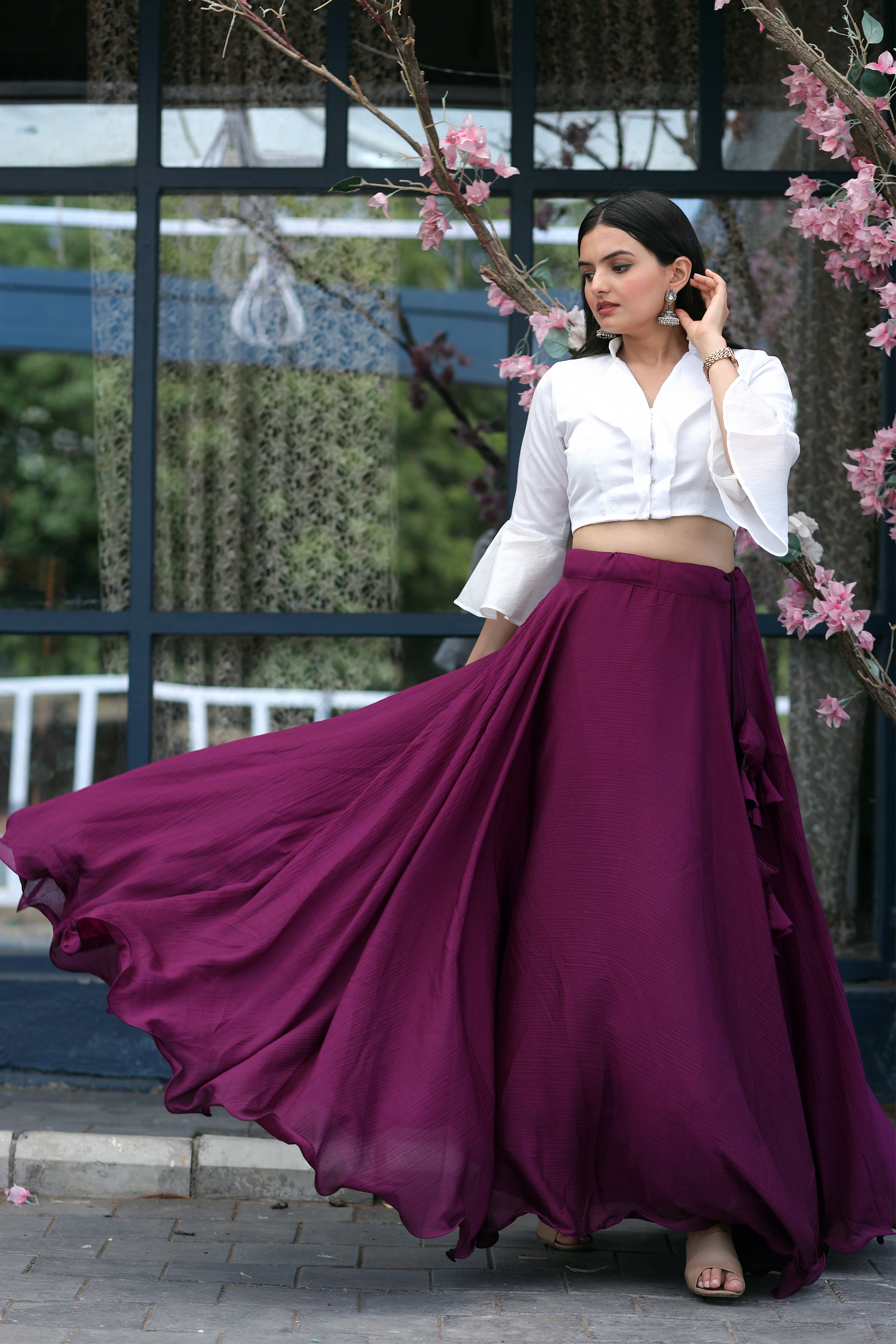Heavy Chinnon Wine Lehenga with Designer Phantom Silk Blouse | Full-Stitched | 8.5 Mtr Flair