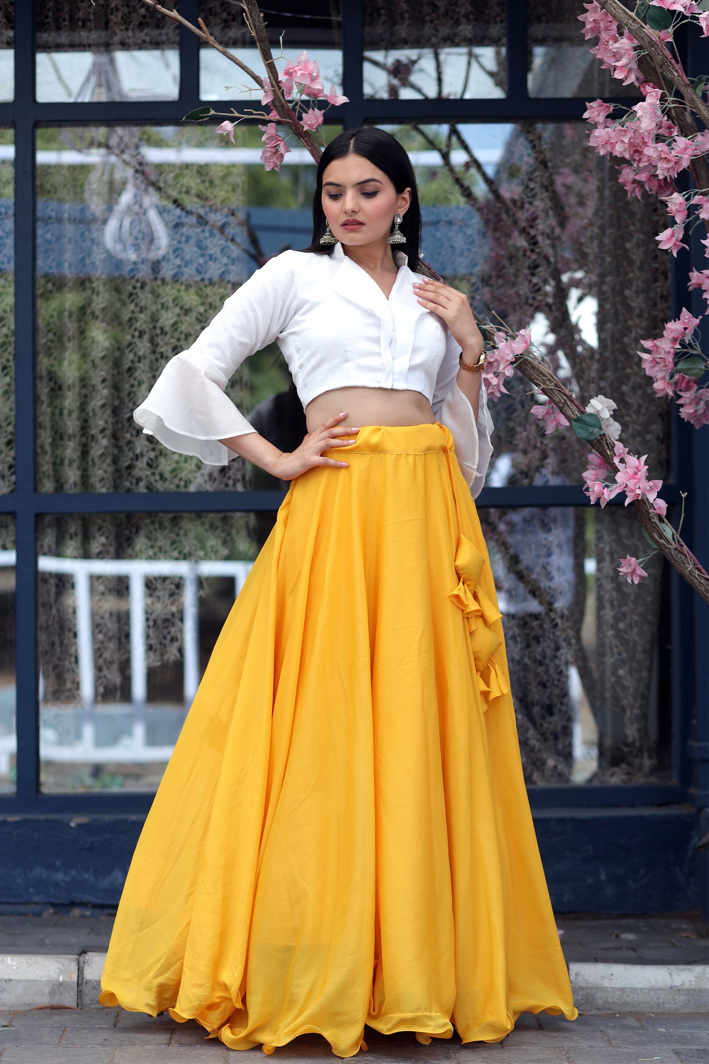 Heavy Chinnon Yellow  Lehenga with Designer Phantom Silk Blouse | Full-Stitched | 8.5 Mtr Flair