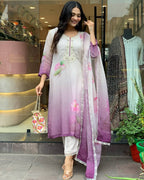 Women’s Lavender Pure Organza Tabby Suit with Sequin & Coding Embroidery Work