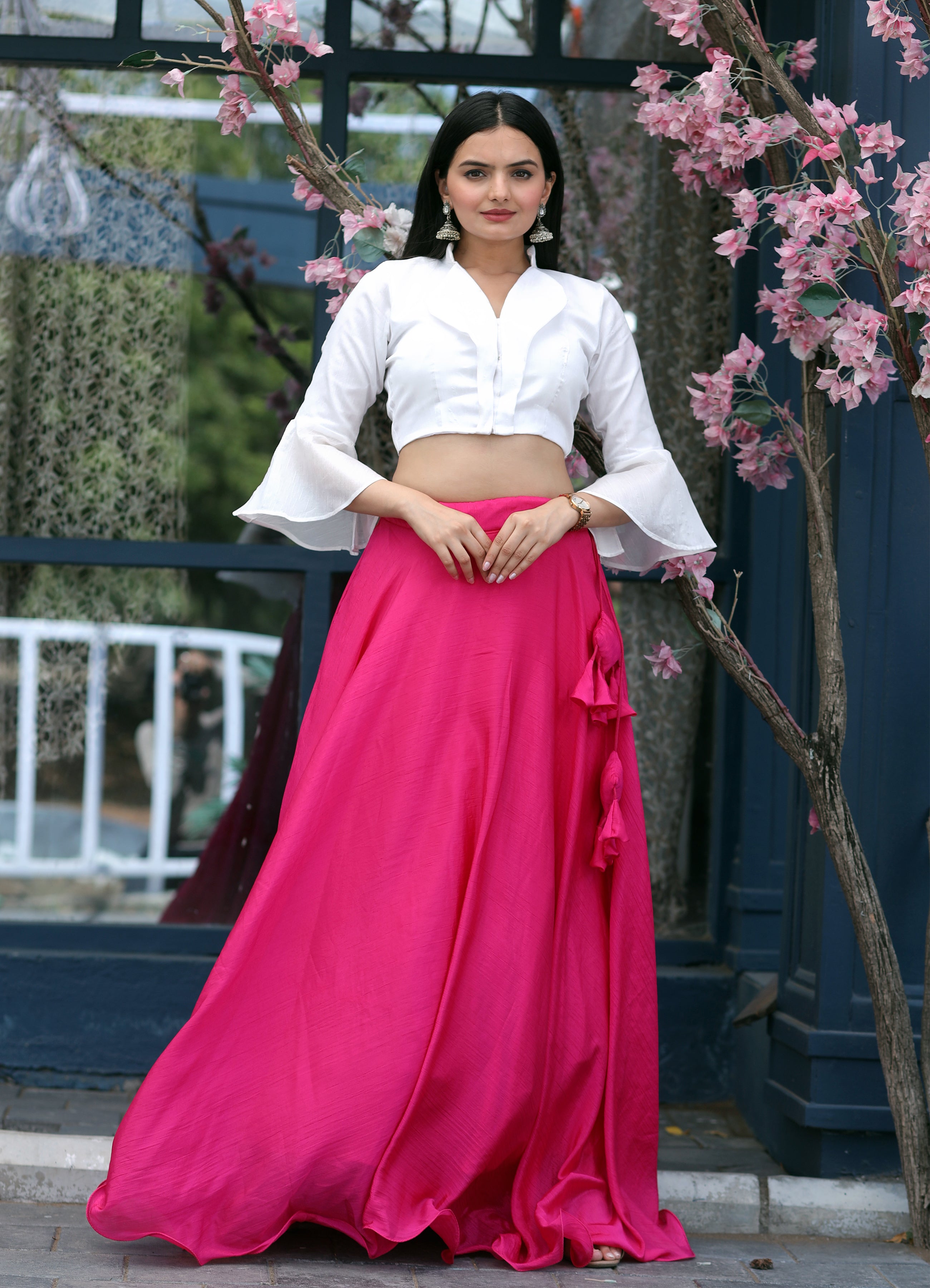 Heavy Chinnon Pink Lehenga with Designer Phantom Silk Blouse | Full-Stitched | 8.5 Mtr Flair
