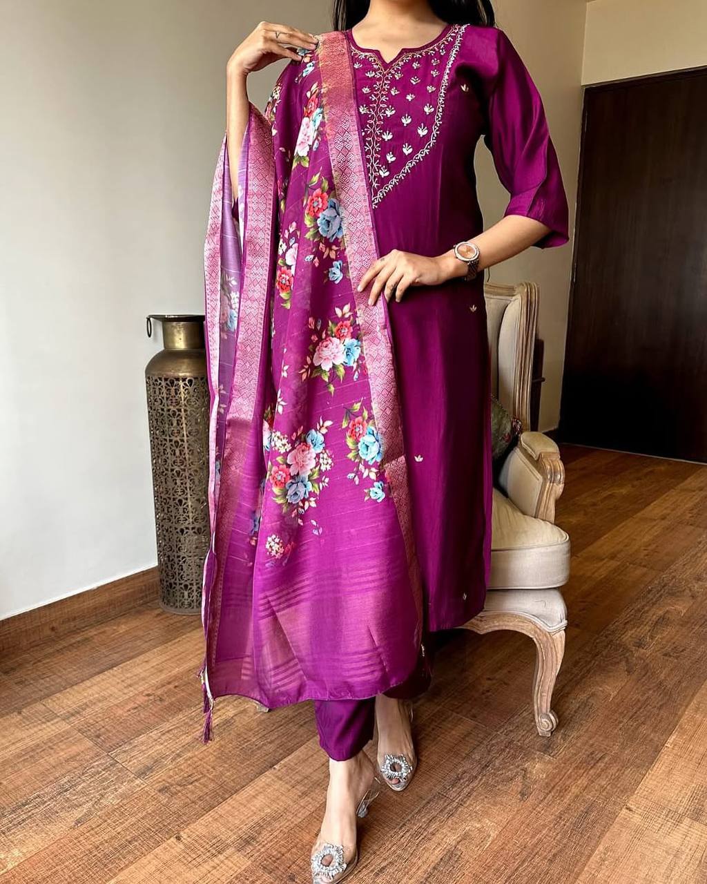 Women’s Purple Rayon Kurta Set with Elegant Lagdi Jacquard Dupatta