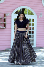 Designer Faux Blooming Black Lehenga Choli with Sequins Work – Full Stitched | Frill Blouse | Size 40-44