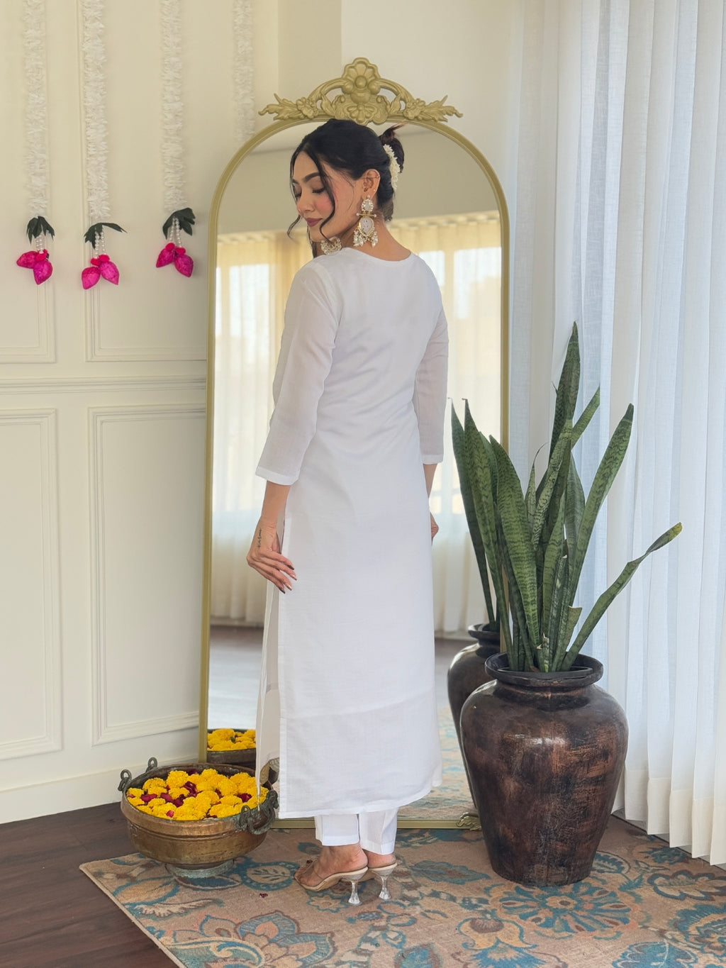 Women’s White Pure Viscose Chanderi Kurta Set with Sequin & Coding Embroidery