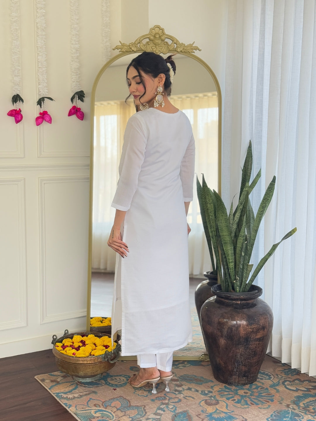 Women’s White Pure Viscose Chanderi Kurta Set with Sequin & Coding Embroidery