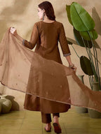Women’s Brown Pure Vichitra Silk Kurta Set with Sequin Embroidery Work