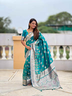 Sky Blue Soft Banarasi Silk Saree with Meenakari Zari Work & Rich Pallu Design